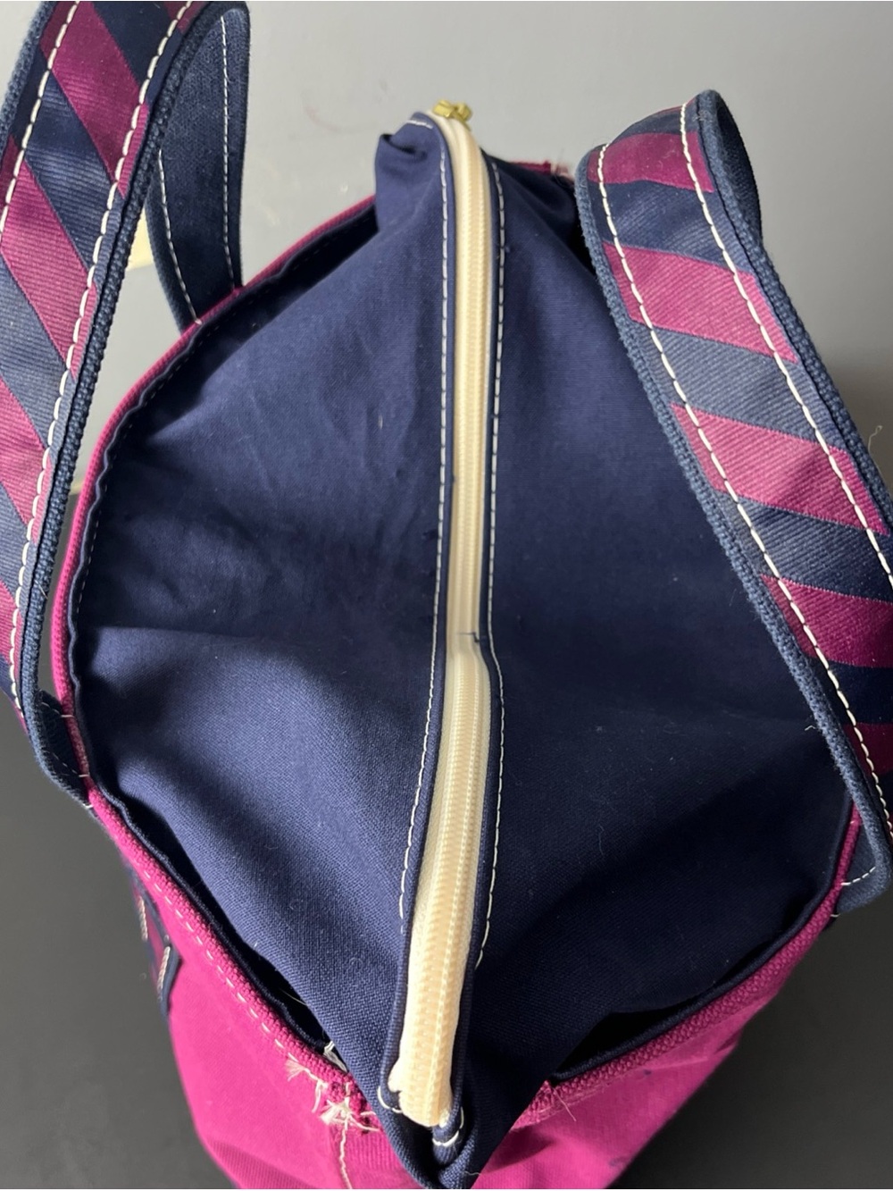 L.L. Bean Canvas Tote in Magenta and Navy - Picture 4 of 12